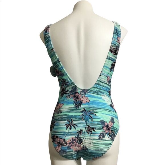 Decree Blue Floral Print One-Piece Swimsuit New With Tag Size L - Picture 3 of 8